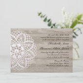 Vintage Doily & Barn Wood Weddenschap Kaart (Staand voorkant)
