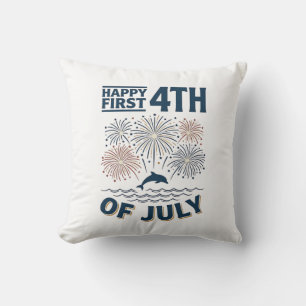 Vintage Dolfijn 4 juli Vuurwerk Shirt Ontwerp Kussen