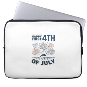 Vintage Dolfijn 4 juli Vuurwerk Shirt Ontwerp Laptop Sleeve