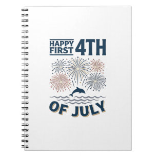 Vintage Dolfijn 4 juli Vuurwerk Shirt Ontwerp Notitieboek