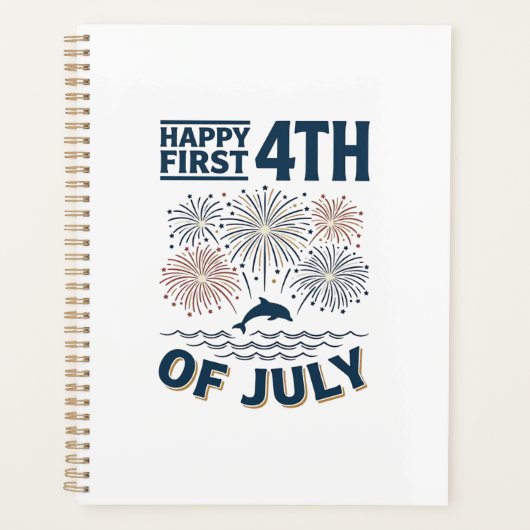 Vintage Dolfijn 4 juli Vuurwerk Shirt Ontwerp Planner (Voorkant)
