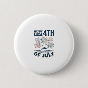 Vintage Dolfijn 4 juli Vuurwerk Shirt Ontwerp Ronde Button 5,7 Cm