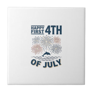Vintage Dolfijn 4 juli Vuurwerk Shirt Ontwerp Tegeltje