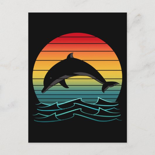 Vintage Dolfijn Zonsondergang Oceaan Briefkaart (Voorkant)