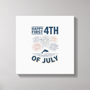 Vintage Dolphin 4 juli vuurwerk shirt ontwerp Canvas Afdruk