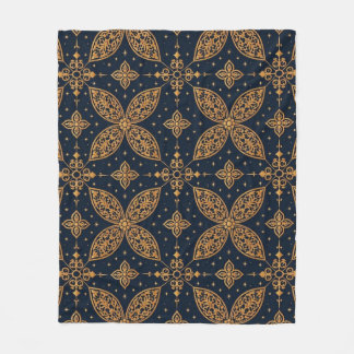 Vintage donkerblauw en gouden botanische bloemmoti fleece deken