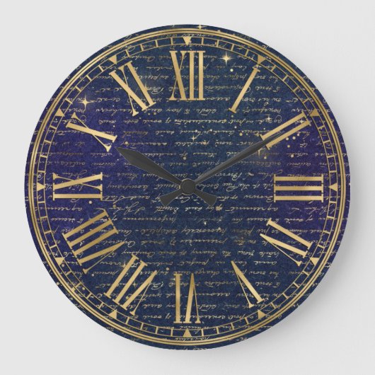 Vintage donkerblauwe handschrift & gouden vonken grote klok (Voorkant)