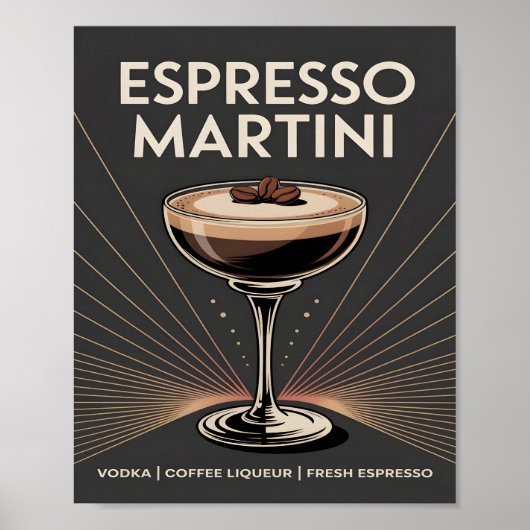 Vintage donkerbruine Art Deco Espresso Martini Poster (Voorkant)