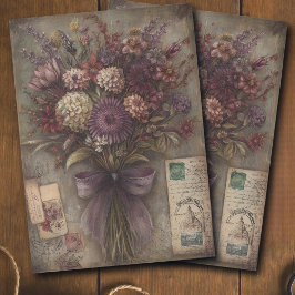Vintage Donkere Bloemboeket Ephemera Decoupage Tissuepapier