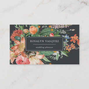 Vintage Donkere Bloemen op Zwart   Handtekening Visitekaartje