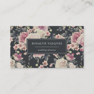 Vintage Donkere Bloemen op Zwart   Handtekening Visitekaartje