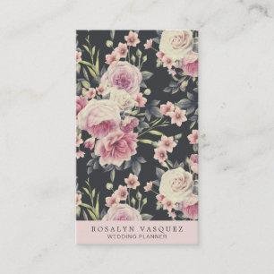 Vintage donkere bloemen op zwart   Verticaal Visitekaartje