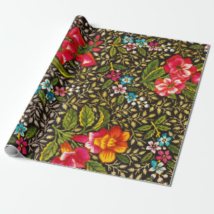 Vintage donkere bloemmotief botanische patroon cadeaupapier