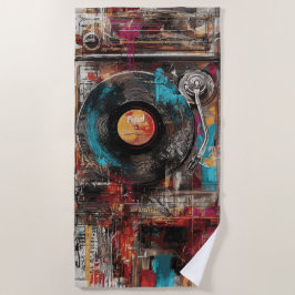 Vintage Draaitafel Street Art Vinylplaat  Strandlaken