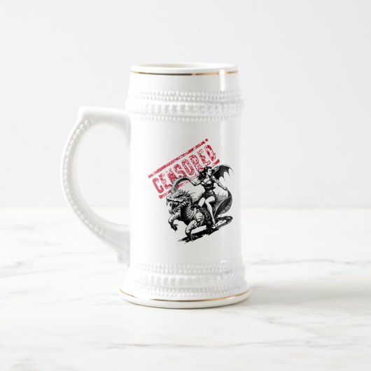 Vintage Drakenrijder Pin-Up Bierpul (Links)