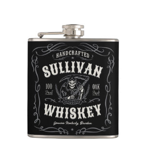 Vintage drank ADD NAAM Oude Grim Reaper Whiskey Heupfles