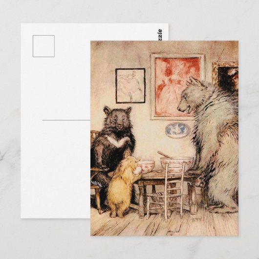 Vintage drie Beren Briefkaart (Voorkant / Achterkant)