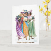 Vintage drie dames kerst kaart (Gele Bloem)