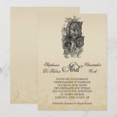 Vintage drie Initialen Monogram huwelijksuitnodigi Kaart (Voorkant / Achterkant)