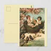 Vintage drie kinderen in een paasnest briefkaart (Voorkant / Achterkant)