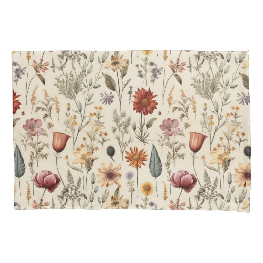 Vintage Dried Wildflower Burgundy Pink Yellow Kussensloop (Voorkant)