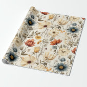 Vintage Dried Wildflower Navy Terracotta Cadeaupapier (Uitgerold)
