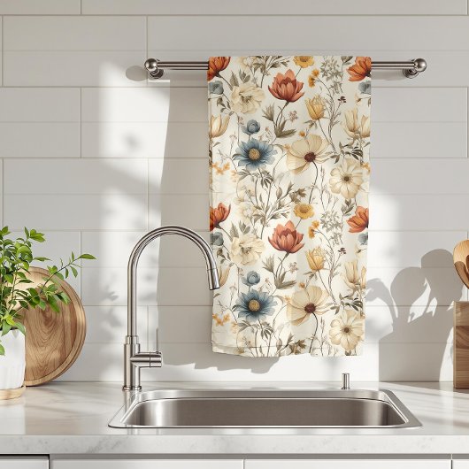 Vintage Dried Wildflower Navy Terracotta Theedoek