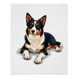 Vintage driekleurige Border Collie-portret Hondeni Perfect Poster