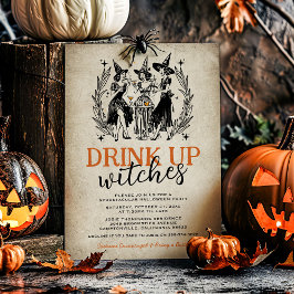 Vintage Drink Up Heksen Meisjes Halloween Feest Kaart