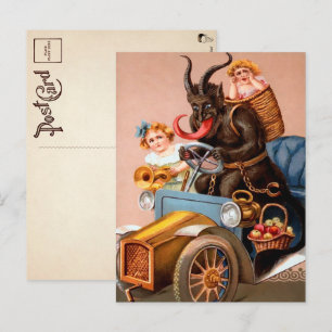 Vintage Driving Krampus Briefkaart