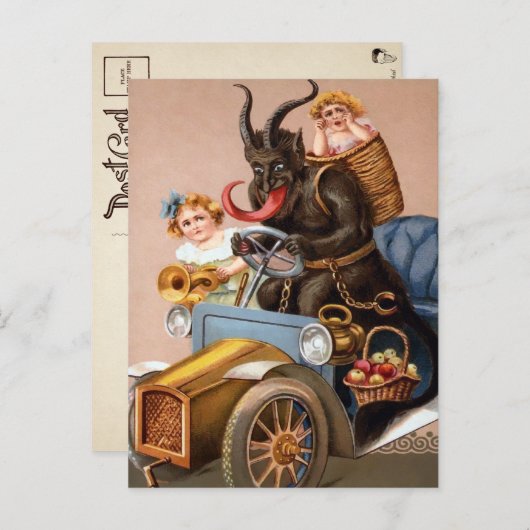 Vintage Driving Krampus Briefkaart (Voorkant / Achterkant)