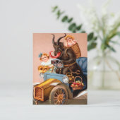 Vintage Driving Krampus Briefkaart (Staand voorkant)