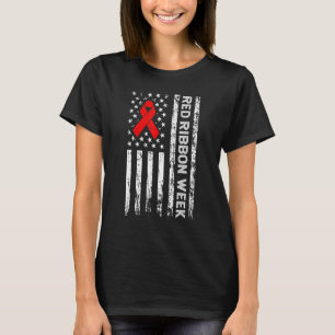 Vintage Drugvrij Amerikaanse Vlag Lijn Rode Lint W T-shirt