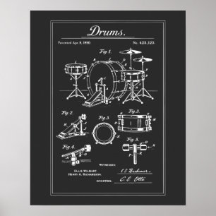 Vintage Drumstel Blueprint Poster