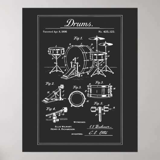 Vintage Drumstel Blueprint Poster (Voorkant)