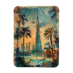 Vintage Dubai Burj Khalifa Gezicht op de luchtlijn Magneet
