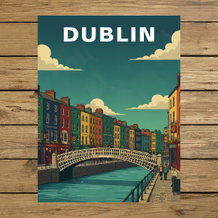 Vintage Dublin Ierland Ha'penny Brug Reizen Briefkaart