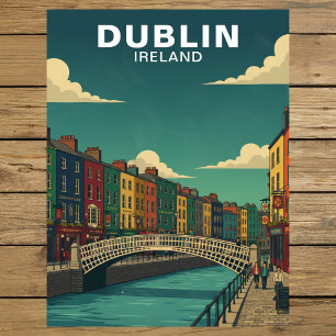 Vintage Dublin Ierland Ha'penny Brug Reizen Briefkaart