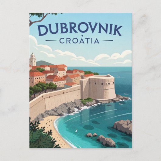 Vintage Dubrovnik Travel Briefkaart (Voorkant)
