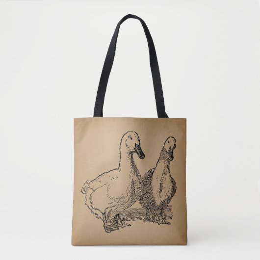 Vintage Duck Art Two Ducks Illustration Tote Bag (Voorkant)