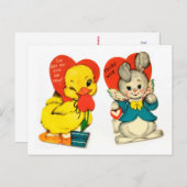 Vintage Duck & Bunny Child's Valentijn briefkaart (Voorkant / Achterkant)