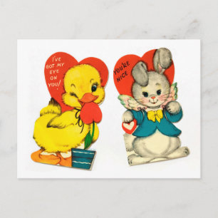 Vintage Duck & Bunny Child's Valentijn briefkaart