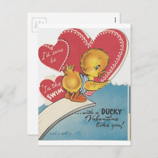 Vintage Duck Valentijn Feestdagenkaart (Voorkant / Achterkant)