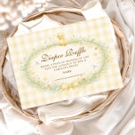 Vintage Duckling Floral Diapper Raffle Informatiekaartje<br><div class="desc">A charming vintage baby shower design featuring a sweet little duckling resting above a delicate floral wreath. Soft watercolor wildflowers and greenery frame the center, finished with a gentle ribbon bow and a warm yellow gingham background that adds a cozy nursery feel. The storybook illustration style and pastel countryside palette...</div>