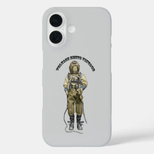 Vintage duiker met duikhelm en een duiklamp iPhone 16 hoesje