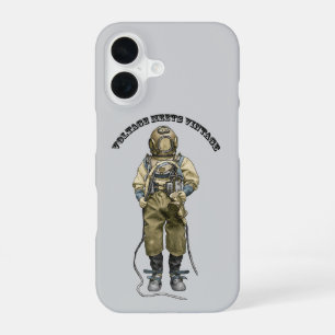 Vintage duiker met duikhelm en een duiklamp iPhone 16 hoesje