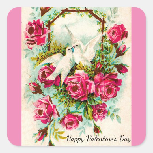 Vintage Duiven En Rozen Sticker (Voorkant)