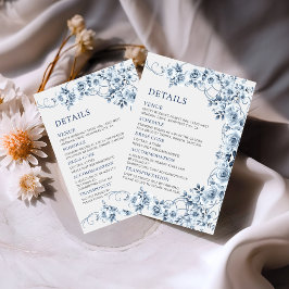 Vintage dusty blue floral wedding details  informatiekaartje