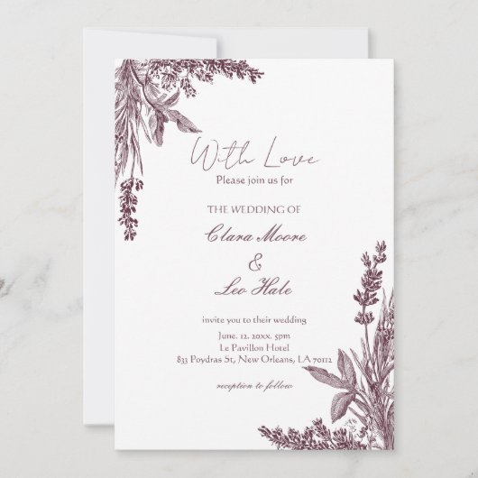 Vintage Dusty Lavender Herb Wedding  Kaart (Voorkant)