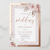 Vintage Dusty Rose Blush Floral Wedding Rose Gold Folie Uitnodiging (Voorkant)